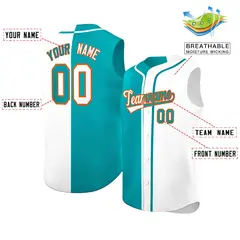 Aqua White Split-Design Authentic Sleeveless Baseball Jersey 2