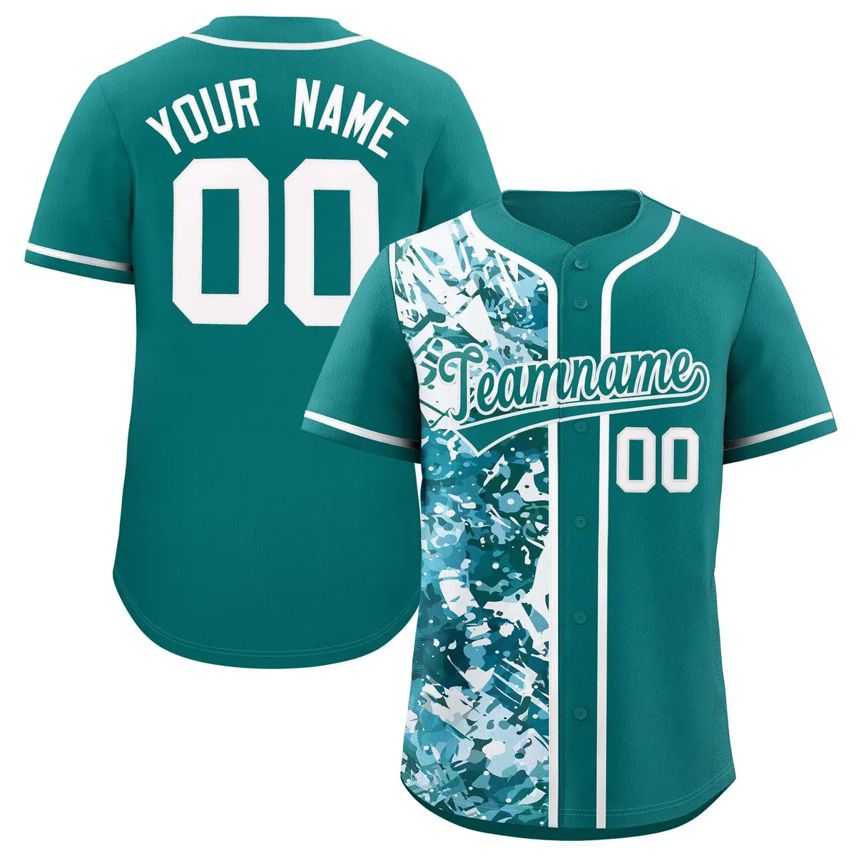 Aqua White Split Graffiti Raglan Sleeve Baseball Jersey
