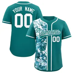 Aqua White Split Graffiti Raglan Sleeve Baseball Jersey 1