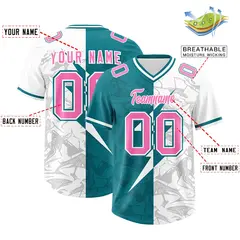 Aqua White Split Lightning Pattern Football Jersey 2