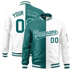 Aqua White Split Varsity Full-Zip Letterman Bomber Jacket