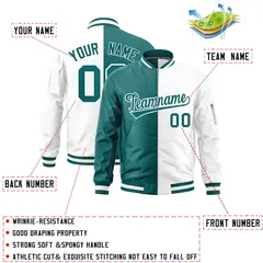 Aqua White Split Varsity Full-Zip Letterman Bomber Jacket 2
