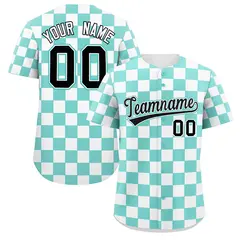 Aqua White Square Grid Color Block Authentic Baseball Jersey 1