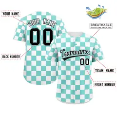 Aqua White Square Grid Color Block Authentic Baseball Jersey 2