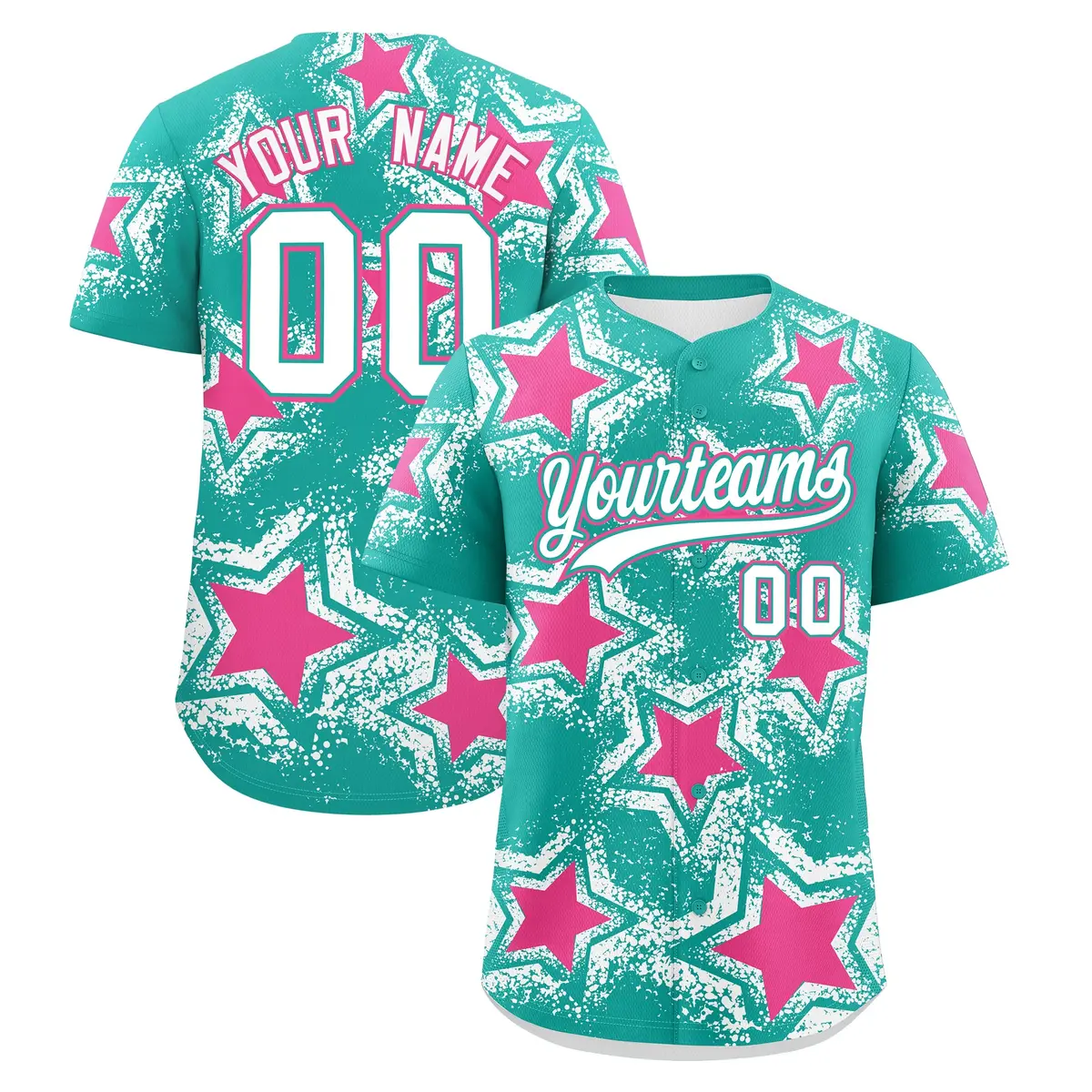 Aqua White Star Graffiti Baseball Jersey