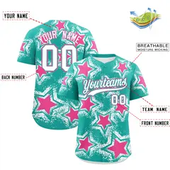 Aqua White Star Graffiti Baseball Jersey 2