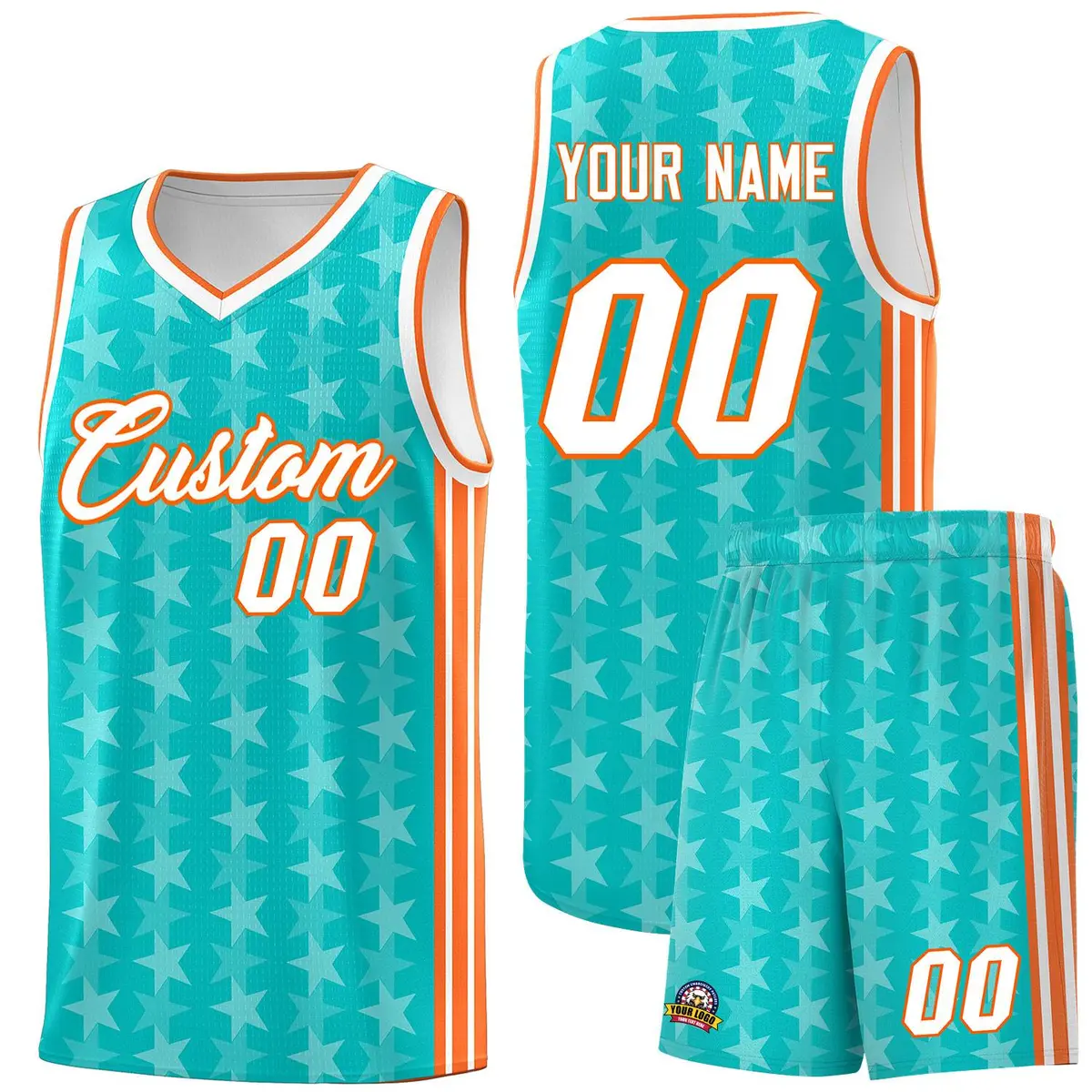 Aqua White Star Graffiti Sports Uniform Basketball Jersey