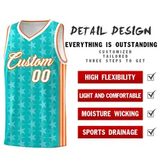 Aqua White Star Graffiti Sports Uniform Basketball Jersey 2