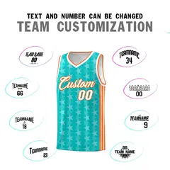 Aqua White Star Graffiti Sports Uniform Basketball Jersey 4
