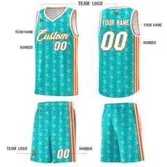 Aqua White Star Graffiti Sports Uniform Basketball Jersey 5