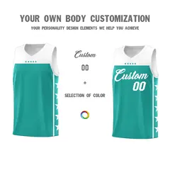 Aqua White Star Pattern Team Basketball Jersey 4