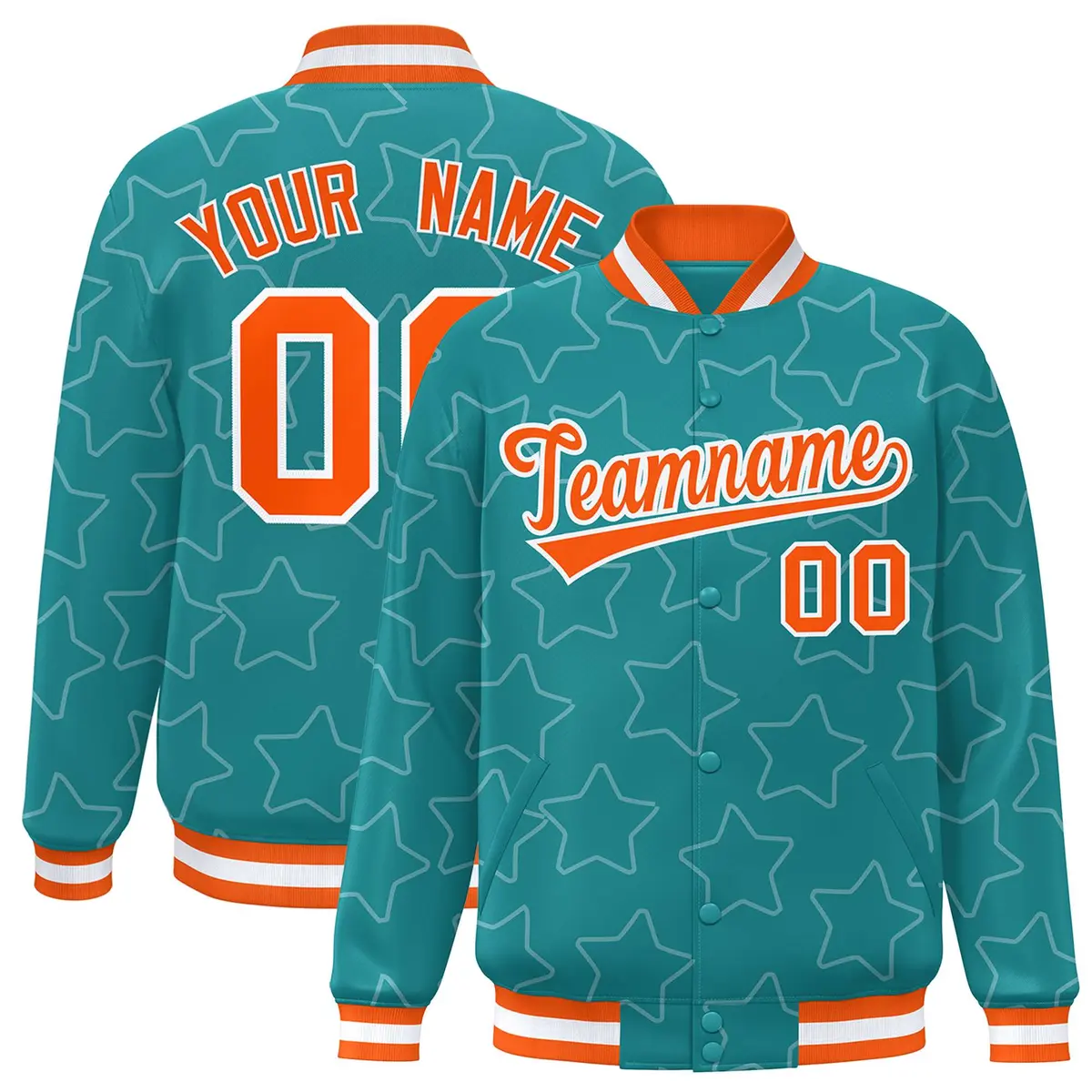 Aqua White Star Pattern Varsity Letterman Baseball Jacket