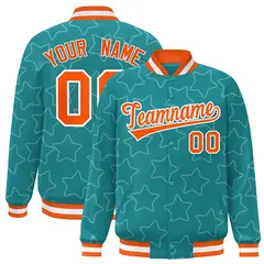 Aqua White Star Pattern Varsity Letterman Baseball Jacket 1