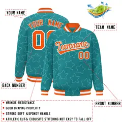 Aqua White Star Pattern Varsity Letterman Baseball Jacket 2