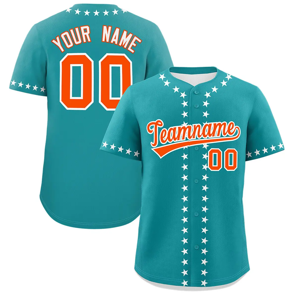 Aqua White Star Ribbing Authentic Baseball Jersey