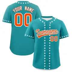 Aqua White Star Ribbing Authentic Baseball Jersey