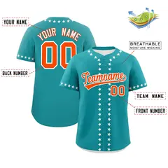 Aqua White Star Ribbing Authentic Baseball Jersey 2