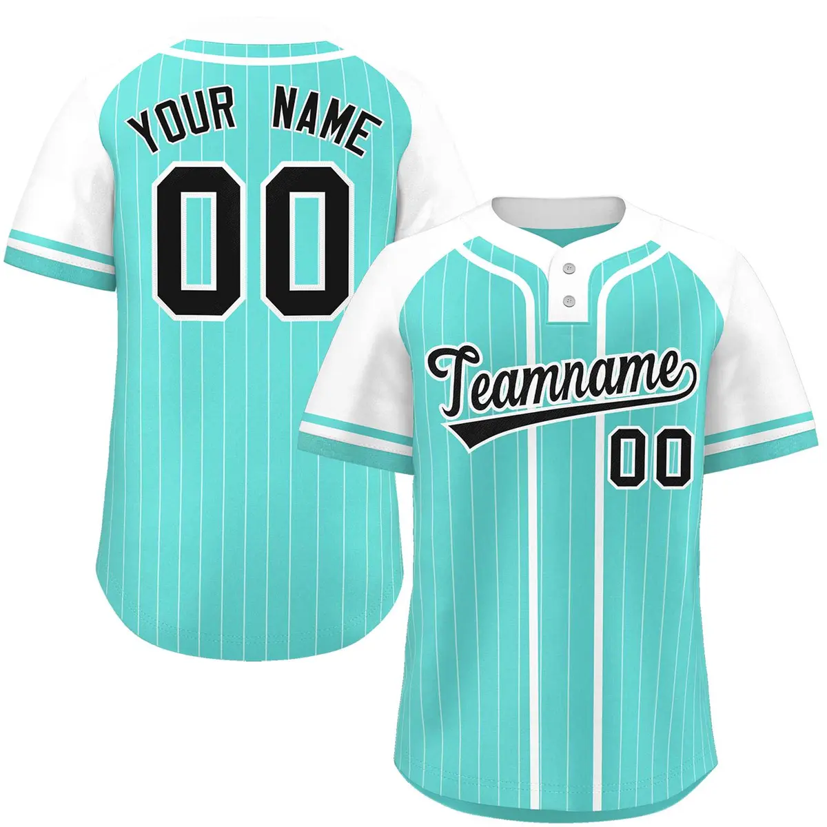 Aqua White Stripe Raglan Sleeves Two-Button Softball Jersey