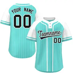 Aqua White Stripe Raglan Sleeves Two-Button Softball Jersey