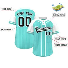 Aqua White Stripe Raglan Sleeves Two-Button Softball Jersey 2
