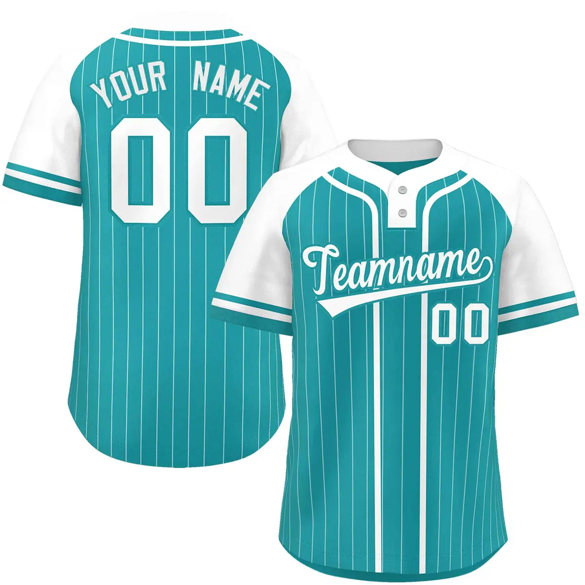 Aqua White Stripe Raglan Sleeves Two-Button Softball Jersey