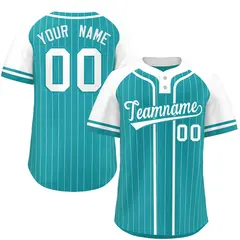 Aqua White Stripe Raglan Sleeves Two-Button Softball Jersey