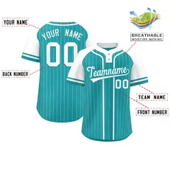 Aqua White Stripe Raglan Sleeves Two-Button Softball Jersey 2