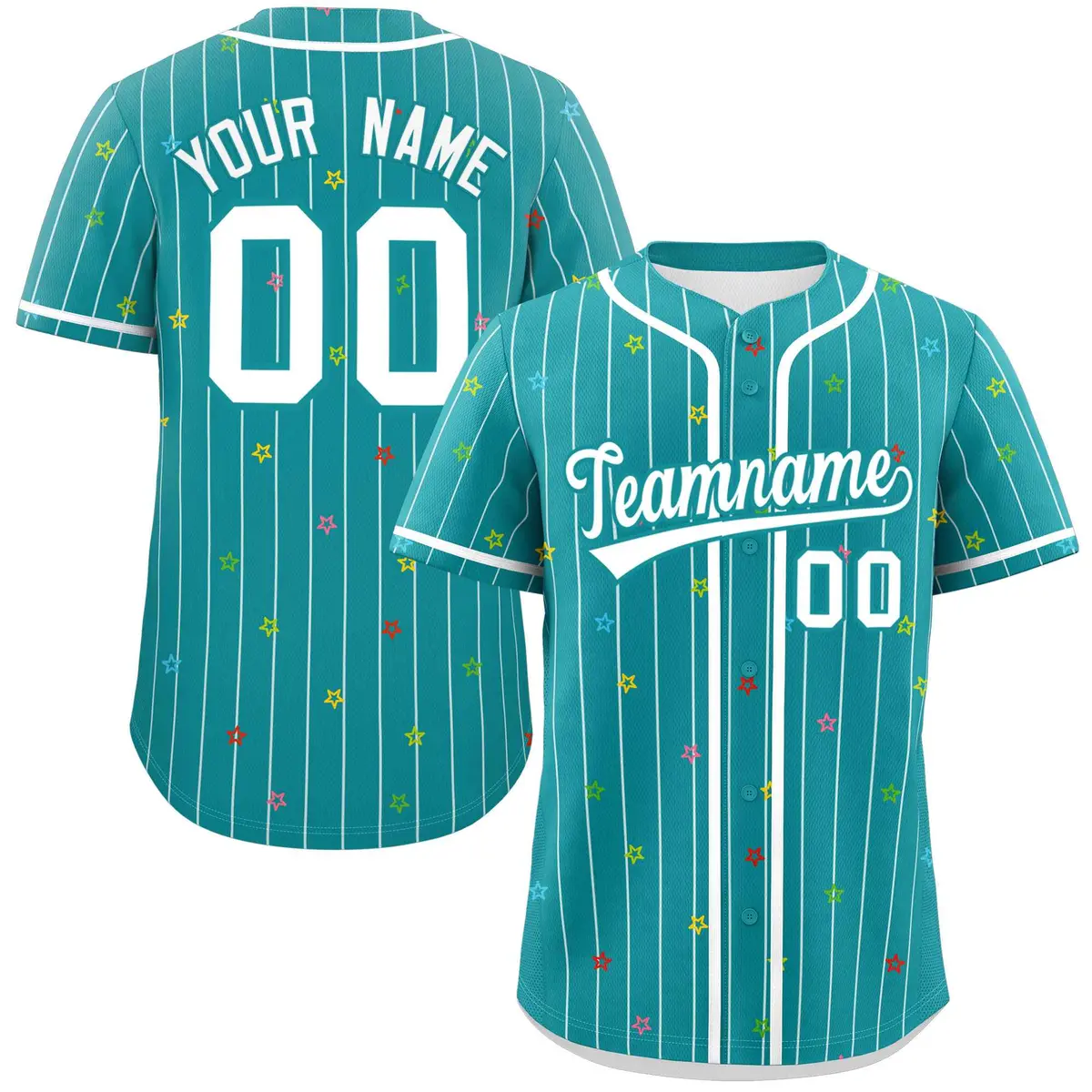 Aqua White Stripe Star Pattern Authentic Baseball Jersey