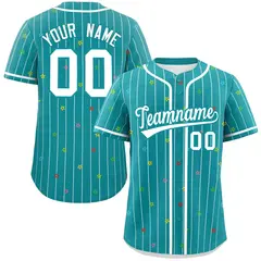 Aqua White Stripe Star Pattern Authentic Baseball Jersey 1
