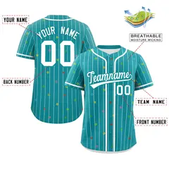 Aqua White Stripe Star Pattern Authentic Baseball Jersey 2