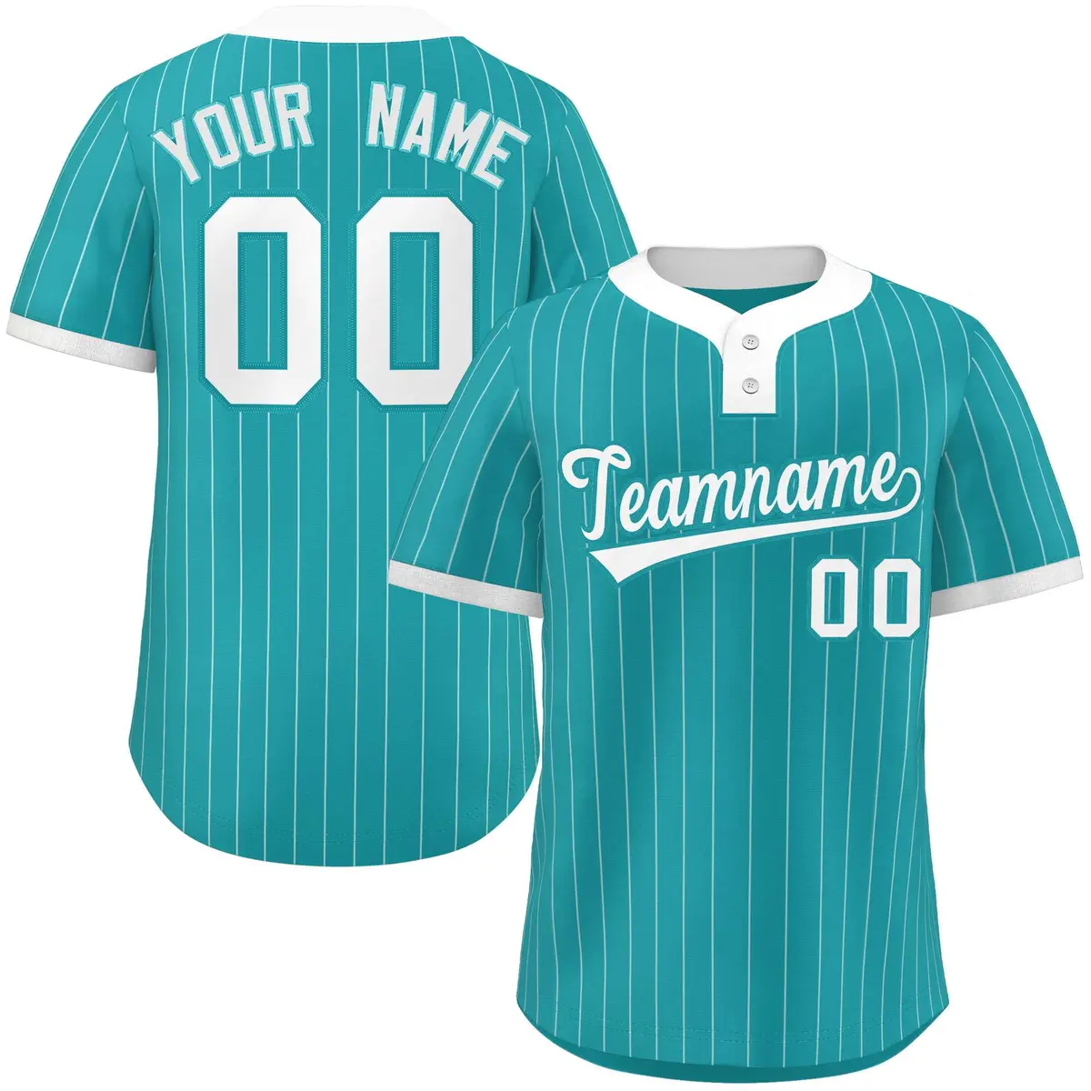 Aqua White Stripe Two-Button Softball Jersey