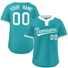 Aqua White Stripe Two-Button Softball Jersey 1