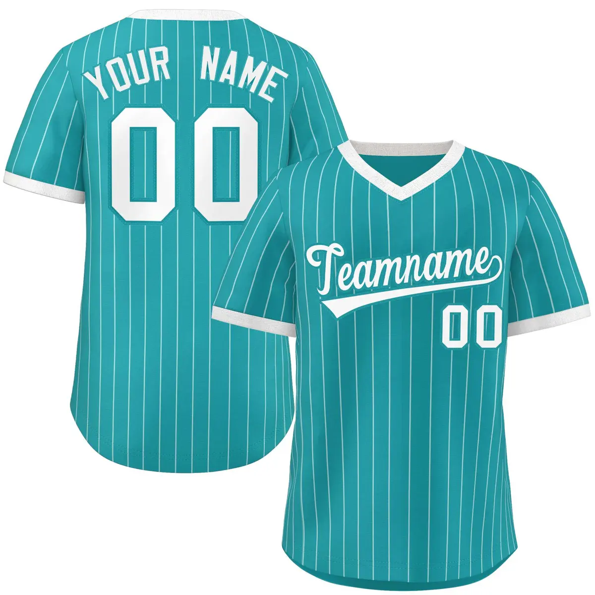 Aqua White Striped Pullover Baseball Jersey
