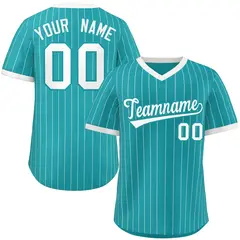 Aqua White Striped Pullover Baseball Jersey