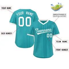 Aqua White Striped Pullover Baseball Jersey 2