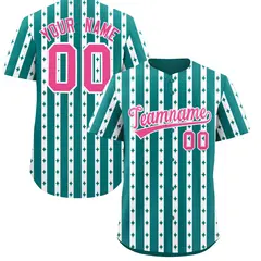 Aqua White Thick Stripes Star Pattern Baseball Jersey