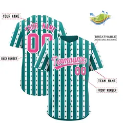 Aqua White Thick Stripes Star Pattern Baseball Jersey 2