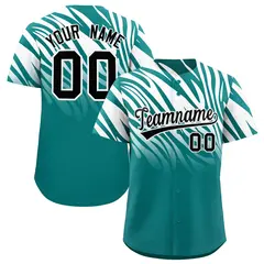 Aqua White Tiger Stripe Gradient Animal Print Baseball Jersey 1