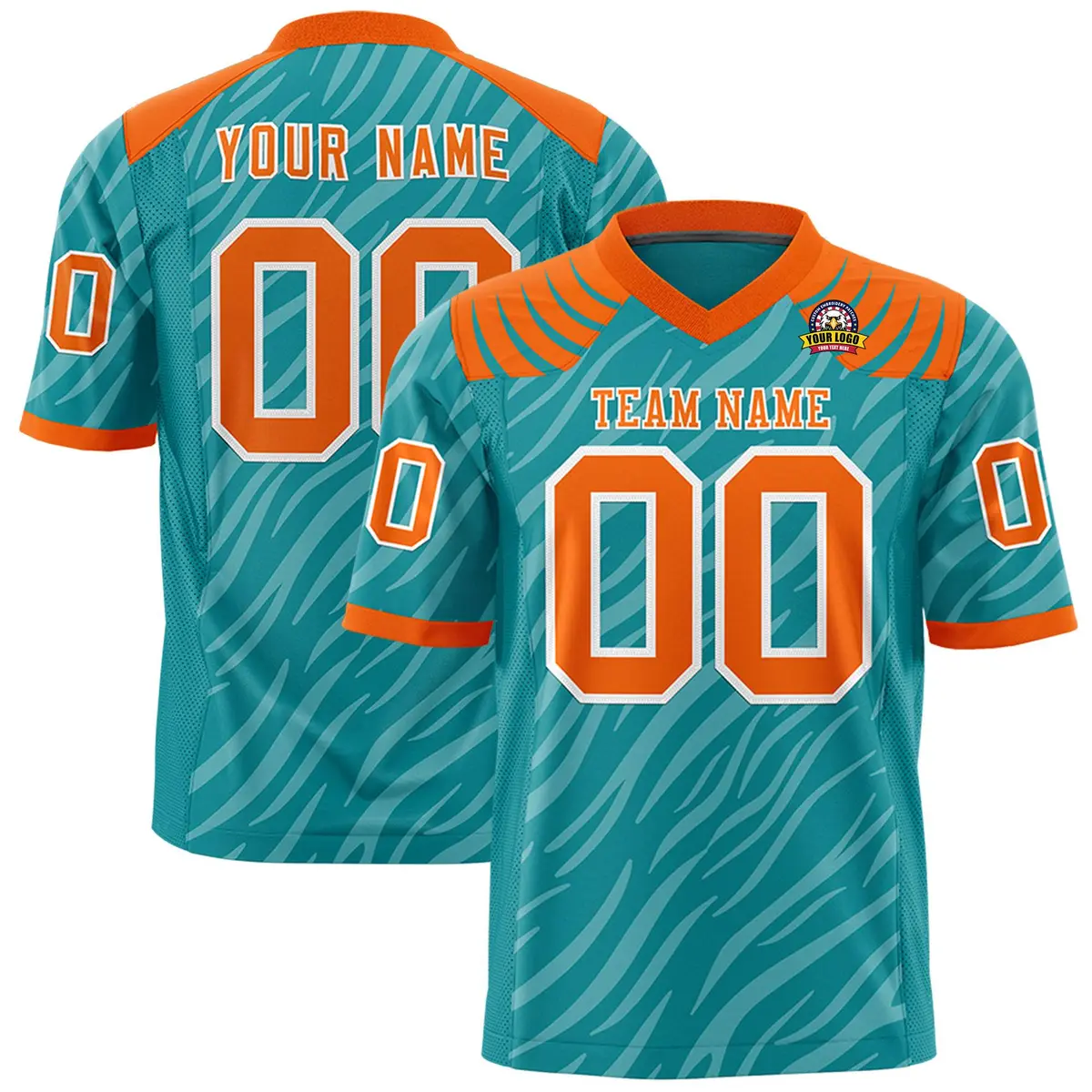 Aqua White Tiger Stripe Graffiti Pattern Football Jersey