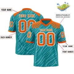 Aqua White Tiger Stripe Graffiti Pattern Football Jersey 2