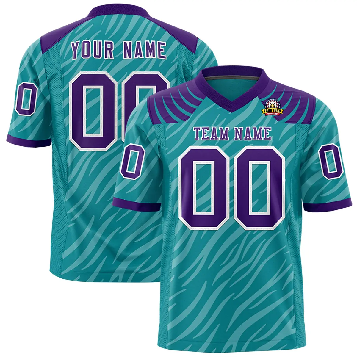 Aqua White Tiger Stripe Graffiti Pattern Football Jersey