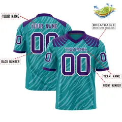 Aqua White Tiger Stripe Graffiti Pattern Football Jersey 2