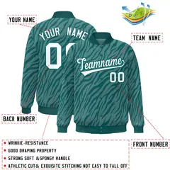Aqua White Tiger Stripes Graffiti Pattern Varsity Bomber Jacket 2