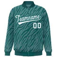 Aqua White Tiger Stripes Graffiti Pattern Varsity Bomber Jacket 3