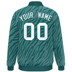Aqua White Tiger Stripes Graffiti Pattern Varsity Bomber Jacket 4