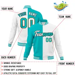 Aqua White Two Tone Split Varsity Full-Snap Letterman Jacket 4