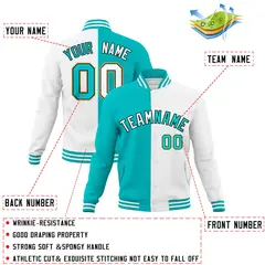 Aqua White Two Tone Split Varsity Full-Snap Letterman Jacket 4