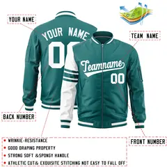 Aqua White Varsity Full-Zip Raglan Stripe Letterman Bomber Jacket 2