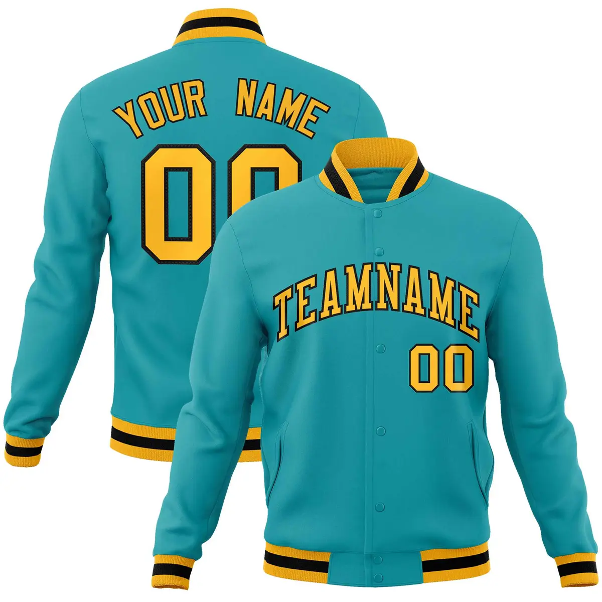 Aqua Yellow-Black Classic Varsity Full-Snap Letterman Jacket