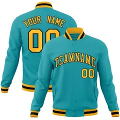 Aqua Yellow-Black Classic Varsity Full-Snap Letterman Jacket 1